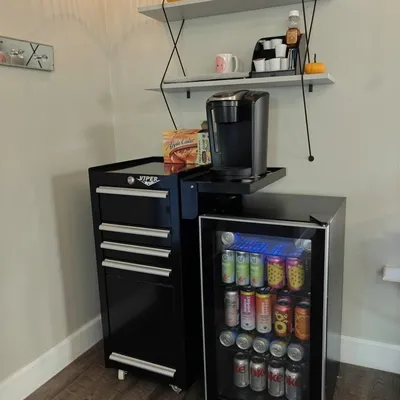 Complimentary drinks fridge at Stone Fox Salon